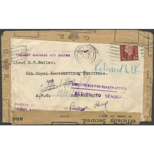 Great Britain 1943 rare postmark CENSOR OFFICE BELFAST 13 JU 43 on cover