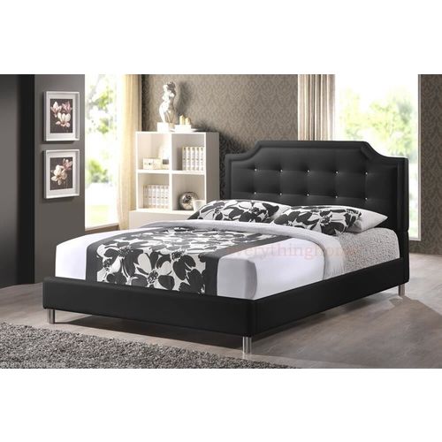 Queen Platform Bed Black Or White Faux Leather Scalloped Crystal Tufted New