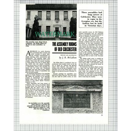 (6544) The Assembly Rooms Colchester King's Head Inn Essex - 1969 Cutting