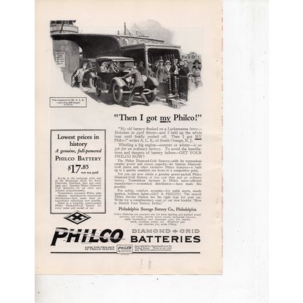 Philco Diamond Grid Automotive Batteries vintage Print Ad September 1923