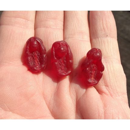 3 Vintage Glass Monkey Beads See No Evil Hear 20mm x 12mm Red Jewelry bd109