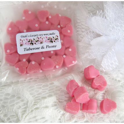 30x Tuberose & Peony very Highly Scented Soy Wax Mini Heart Melts,