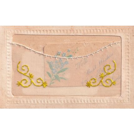 With Best Wishes Flowers Purse Silk Old Postcard