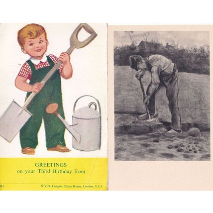 Gardening Spade Gardener Van Gogh Painting Greetings 2x Postcard s