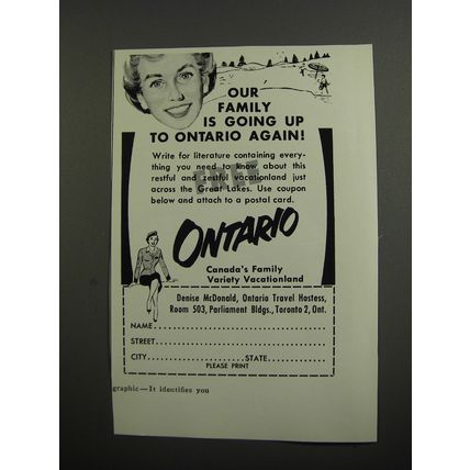 1957 Ontario Canada Ad - Our family is going up to Ontario again