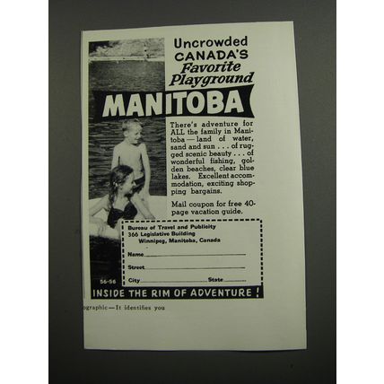 1957 Manitoba Canada Ad - Uncrowded Canada's favorite Playground