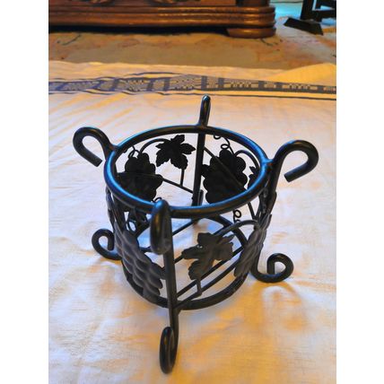 Vintage, Metal, Black, Leaf & Grape Pattern, Decorative Plant Pot Basket/Holder