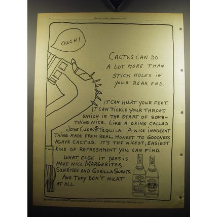 1975 Jose Cuervo Tequila Ad - Ouch! Cactus can do a lot more than stick holes