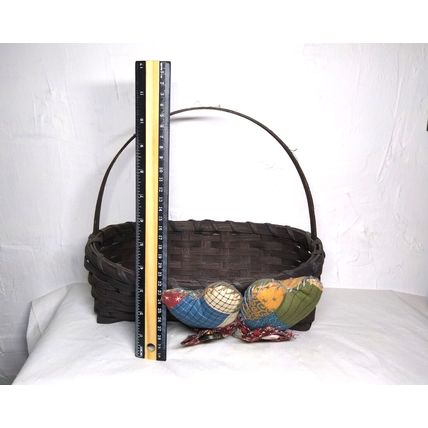 Dark Brown Basket with Adorable 2 "Stuffed Pillow" Hearts! 11x7x4 - Fast Ship!