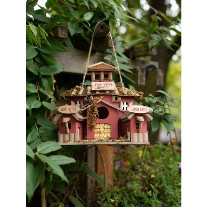 Modern Wooden Birdhouse Tree Outdoor Hanging Nesting Cabin Finch Valley Winery