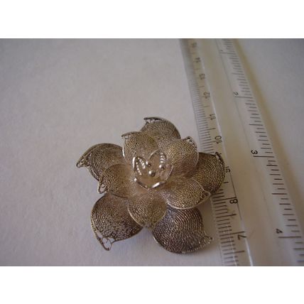 925 Brooch Lace Filigree Flower Solid Sterling Silver 1950's Vintage Corsage Pin