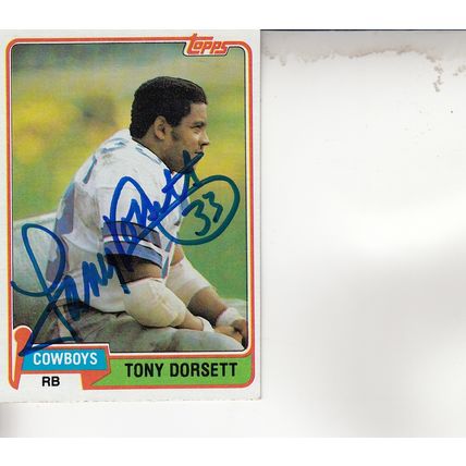 TONY DORSETT 1981 AUTOGRAPHED DALLAS COWBOYS HOF SB CHAMPION RUNNING BACK CARD