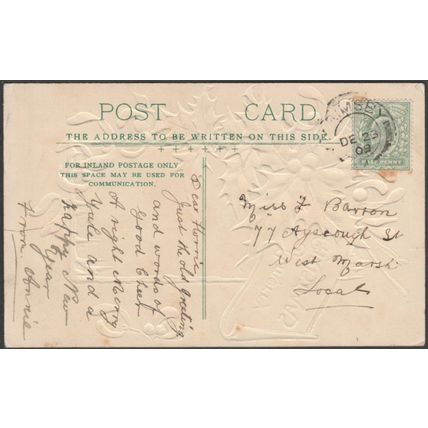 A Merry Christmas, Holly and Mistletoe, 1909 - Embossed Postcard