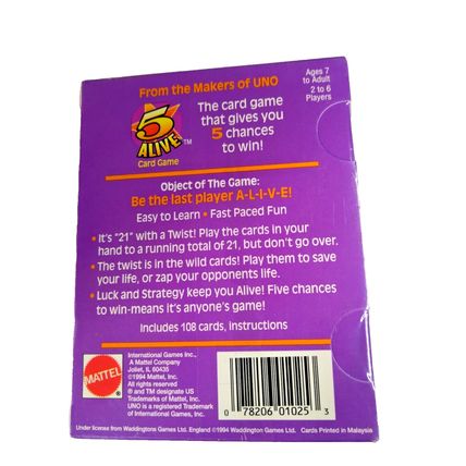Mattel Inc. 5 Alive 1994 Playing Cards New Pack! Ages 7 to Adult 2 to 6 Players