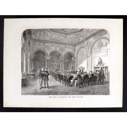 BANK OF ENGLAND - THE BANK PARLOUR 1870 VICTORIAN ENGRAVING