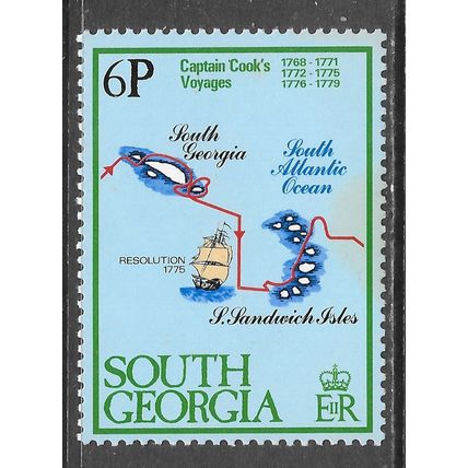 SOUTH GEORGIA 1979 CAPTAIN COOK VOYAGES MINT MNH RESOLUTION SHIPS ROUTE SANDWICH