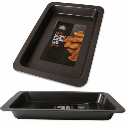 2x STEEL BAKING TRAYS Medium NON STICK Kitchenware Cooking Roasting Oven Dish