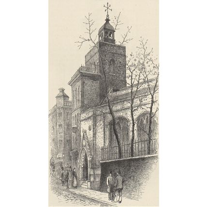 ALLHALLOWS BARKING 1885 Church Anthony Warton Henley VICTORIAN PRINT