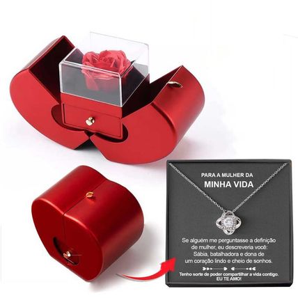 Fashion Jewelry Box - Red Apple Eternal Rose Necklace Gift for Women