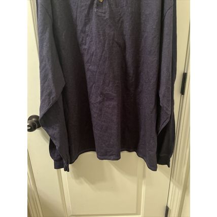 Hanes Beefy Tee Men's Long Sleeve T-Shirt 1/4 Button Blue Size 3XL