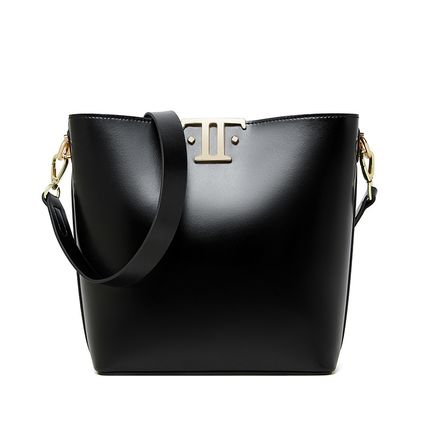 Women's Genuine Leather Tote Shoulder Handbag Black