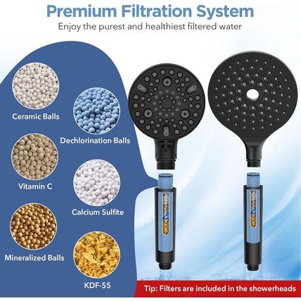 Dual Filtered Rain Shower Head Combo, High Pressure Handheld Shower Head with Ad