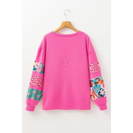Sachet Pink Mixed Print Patch Drop Shoulder Pullover Top