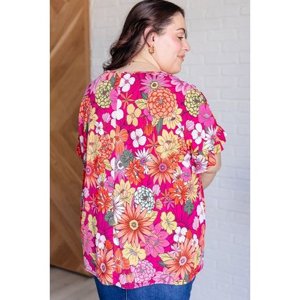Rose Plus Size Floral Print Ruffle Short Sleeve Blouse