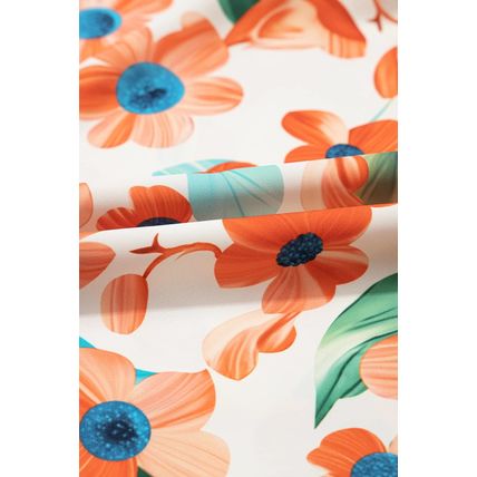 Orange Contrast Trim Floral Split Neck Puff Short Sleeve Tiered Mini Dress