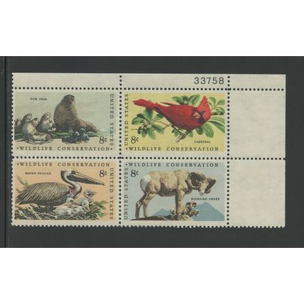 US 1467a (1464-1467), 1972 Wildlife Conservation, UR PBof4, VF, MNH (US444)