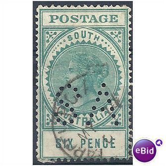 South Australia 1904 SG284 6d Blue-Green Perfin "SA" Fine Used.