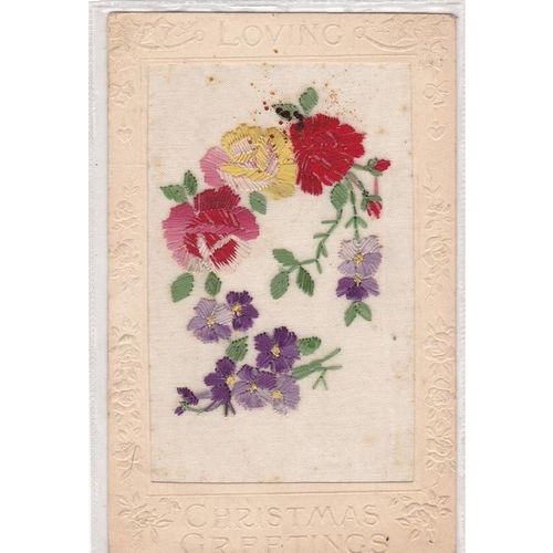 Flowers Loving Christmas Greetings Silk Postcard (SIL324)