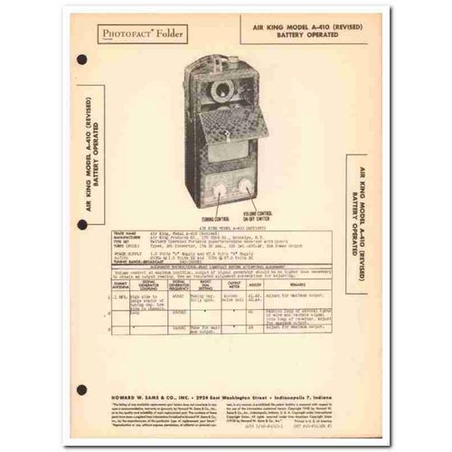 air king model a-410 4-tube portable am radio sams photofact manual