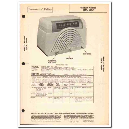 crosley model 68ta 68tw 6-tube am radio receiver sams photofact manual
