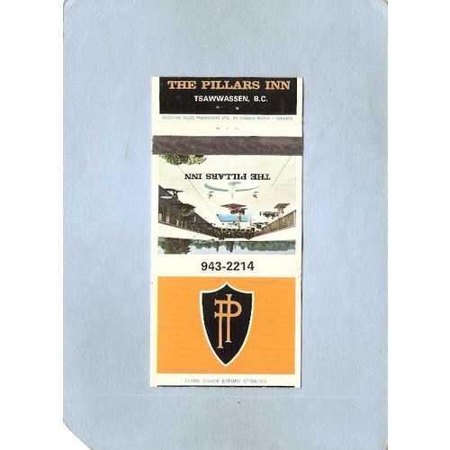 CAN Tsawwassen Matchcover The Pillars Inn w/Small Map & Services Listed In~82