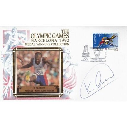 Kris Akabusi Olympic Games Barcelona Medal Winners Collection FDC Signed VGC