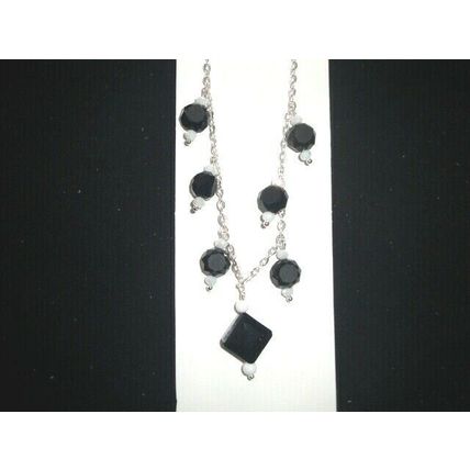 Simple plain black & white glass on silver plate necklace UK