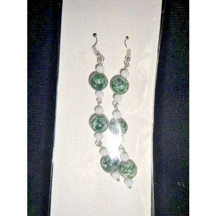 Sensational Green Tree agate & white glass long dangle earrings