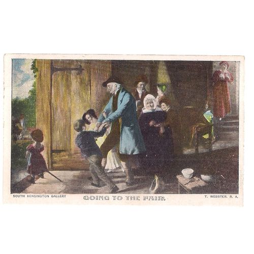 GOING TO THE FAIR painting by T. Webster. unused antique postcard art =