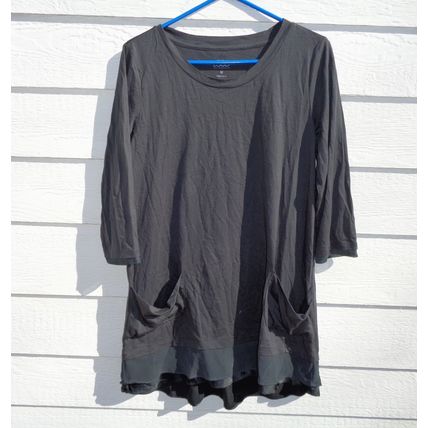 MD LOGO Lori Goldstein Tunic Top Womens Medium Chiffon Satin Hem Gray 011
