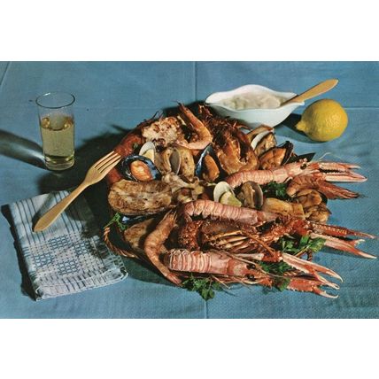 Grilled Shellfish Spanish Food Restaurant Recipe Dish Postcard
