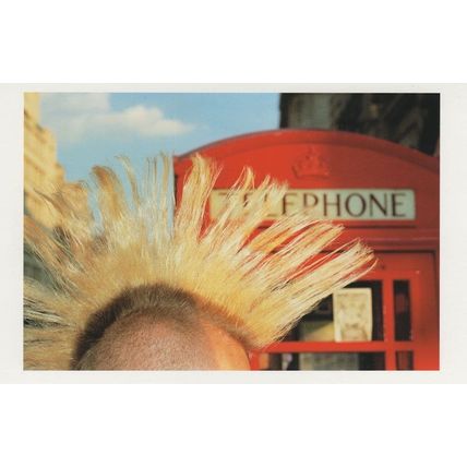 Punk Rocker Rock Skinhead Mohican London Telephone Box Postcard