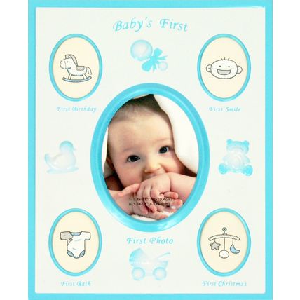 5pc Newborn Baby Boy Gift First Photo Frame Handprint Footprint Kit Blue White