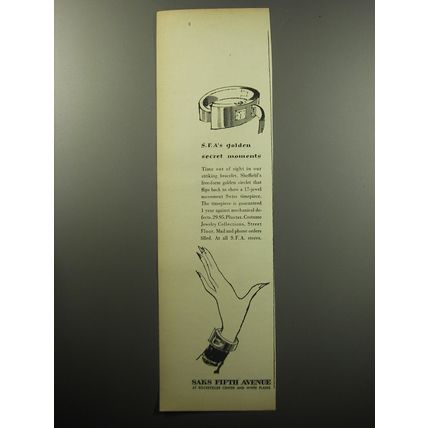 1957 Saks Fifth Avenue Sheffield bracelet watch Advertisement