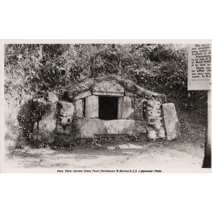 Carved Stone Food Storehouse Wairoa New Zealand Old PB Postcard