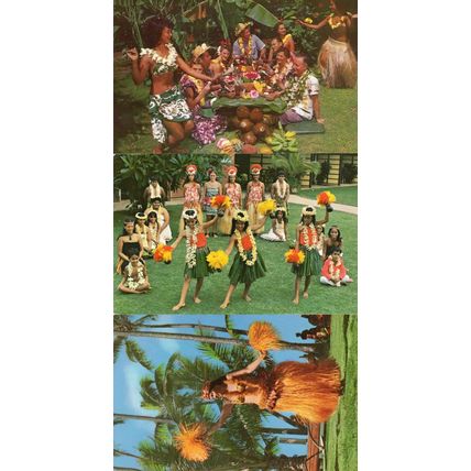 Taihiti Dancer Hula Girls Show 3x Hawaii Glamour Postcard s