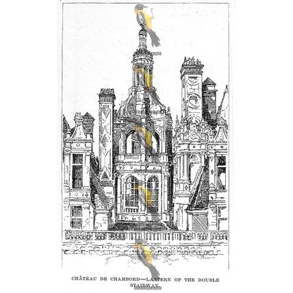 Chateau De Chambord, Stairs, France, Book Illustration, MODERN REPRODUCTION