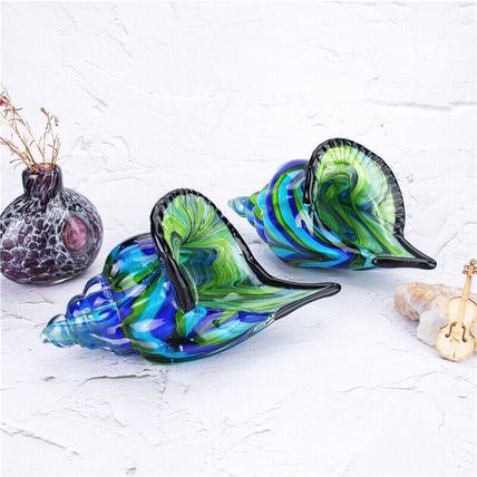 Hand Blown Blue Glass Murano Art Style Seashell Conch Sculpture Save The Ocean