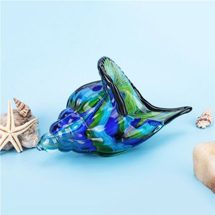 Hand Blown Blue Glass Murano Art Style Seashell Conch Sculpture Save The Ocean