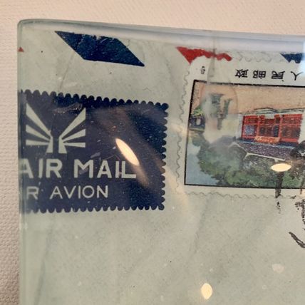 Heidi Rodale Glass Decoupage Tray "Postage Stamps" Robert Rodale Signed 2007 10"